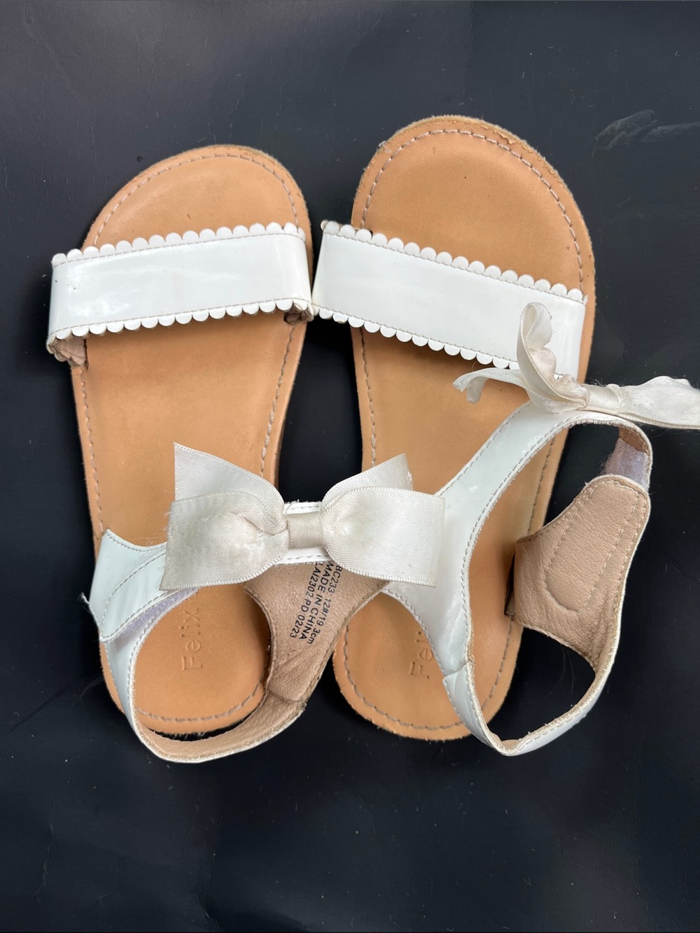 White Bow Strap Girls Sandals with Tan Insole